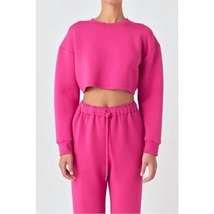 GREY LAB loungewear cropped sweatshirt in fuchsia Size Small